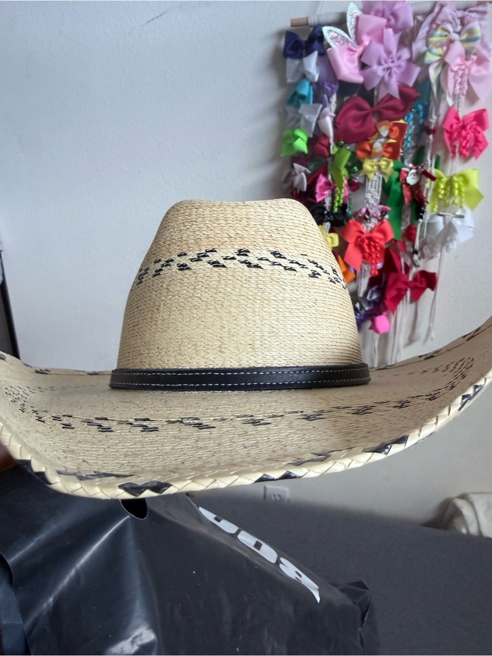 Lil man Straw Cowboy Hat with Black Trim - Natural
